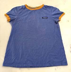 Patagonia Men’s S Blue Orange Cotton Ringer Short Sleeve Crew Neck Logo T-Shirt